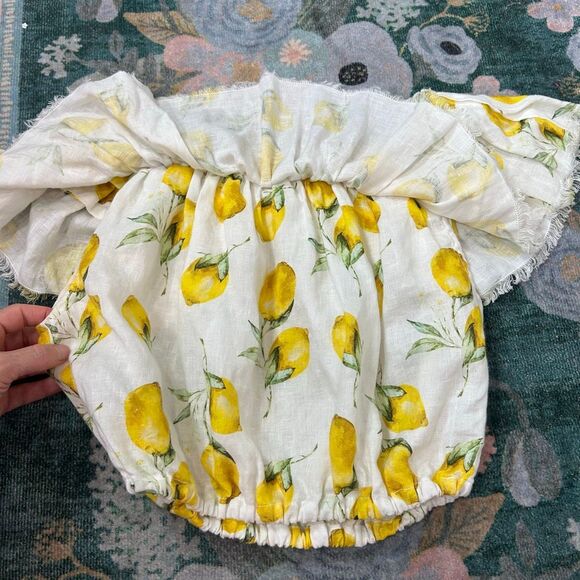 Palo Borracho Crop Top Womens Small Yellow White Lemon Linen Off the Shoulder - Picture 12 of 14